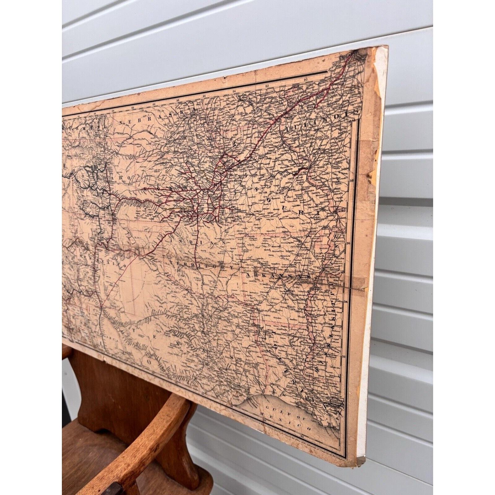 RARE 1888 Antique LARGE Wall Hang Atchison, Topeka, Santa Fe Railroad System Map