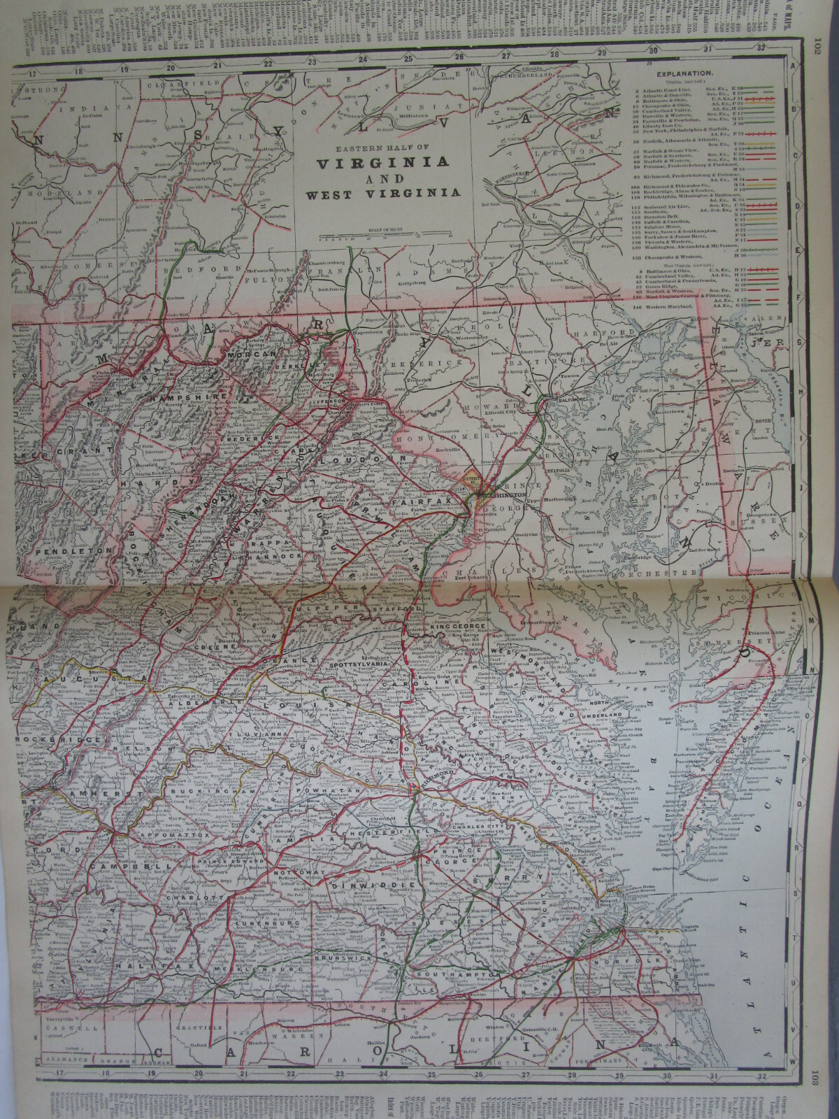 VA WV 1897 EASTERN VIRGINIA, W. VA STEAM RAILROAD Map. FARMVILLE & POWHATAN RR