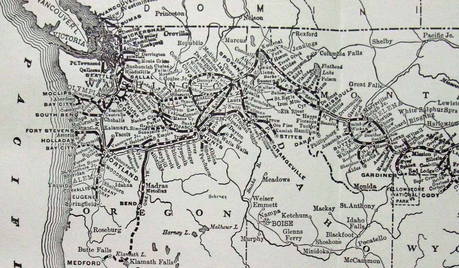 Northern Pacific Railway – Original 1914 System Map. Antique Railroad