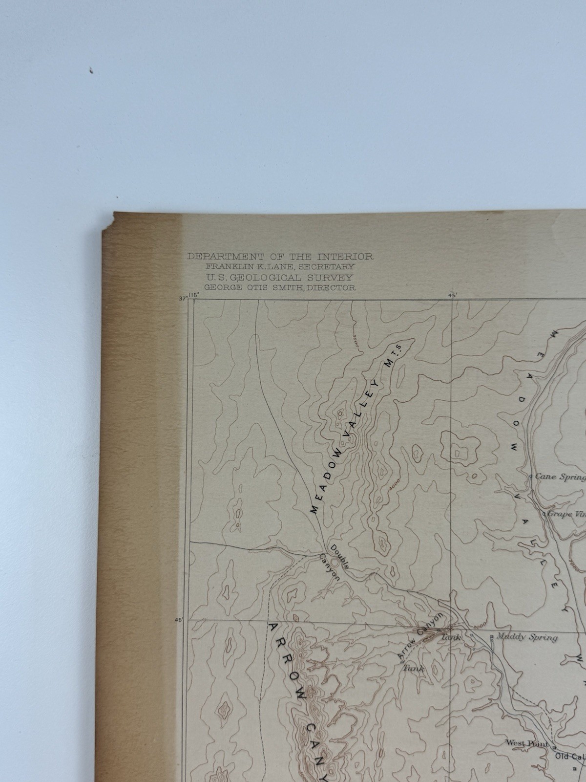 St Thomas Nevada Printed 1916 US Geological Survey Topographic Map 20 X 16 1/2
