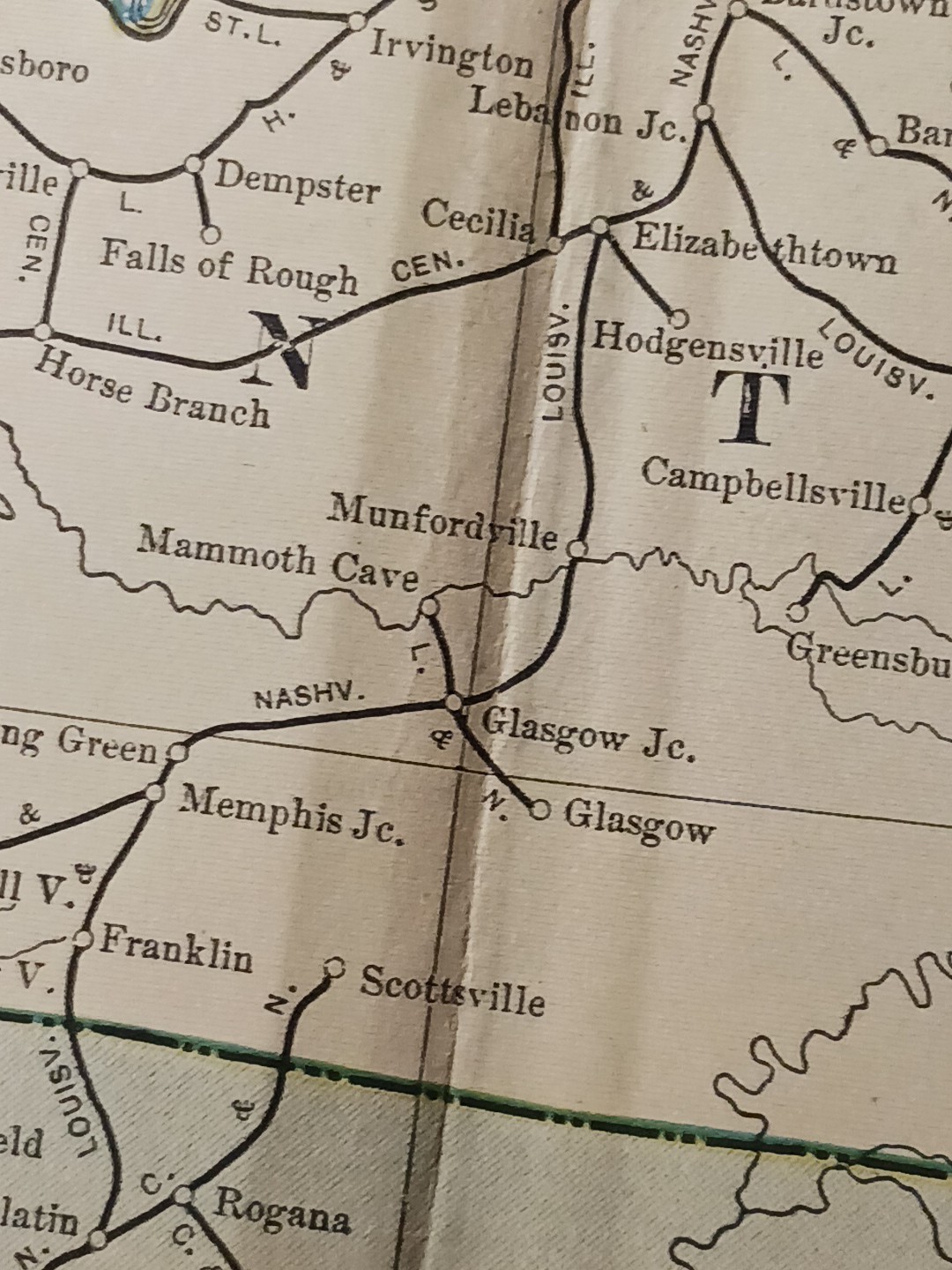~1904 vintage Railroad Map TENNESSEE KENTUCKY all Train lines Depots 11″x9″