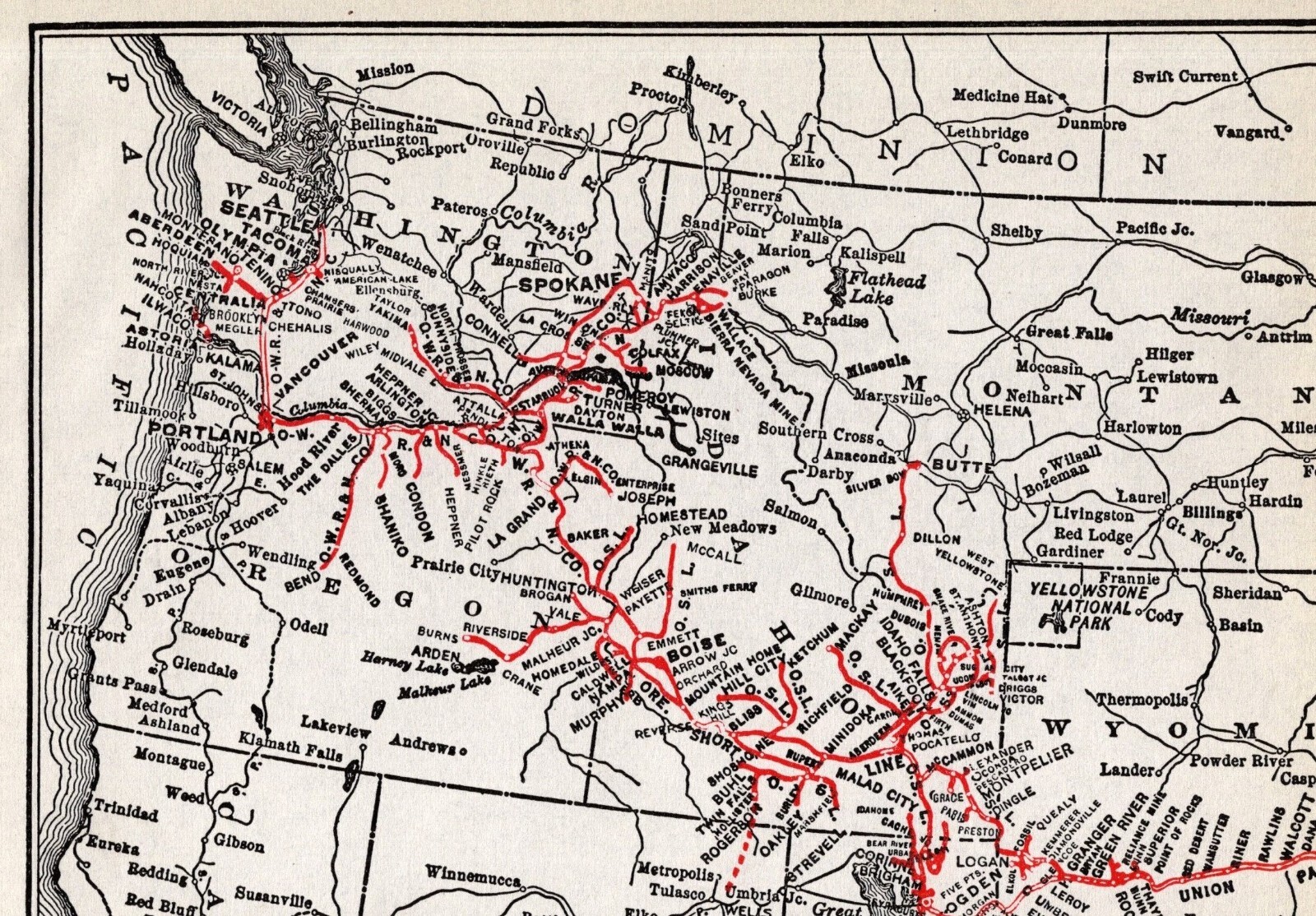 1925 Antique UNION PACIFIC RAILROAD Map Vintage Union Pacific Railway Map 1488