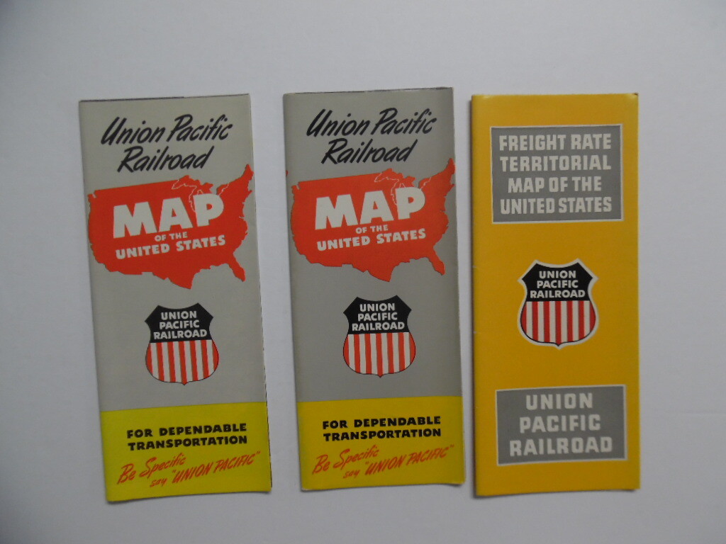 1952 to 1956 UNION PACIFIC RAILROAD USA MAP LOT of 3 Freight Rate More Vintage