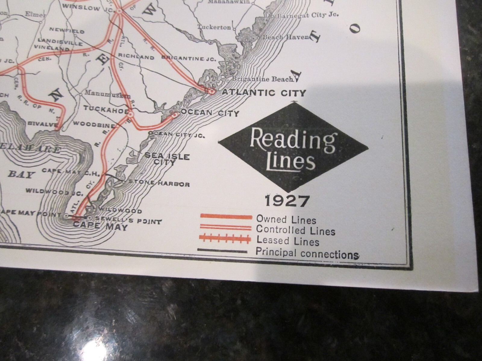 1928 MAP OF READING LINES RAILROAD – 17″ X 11″ – HEAVY STOCK PAPER