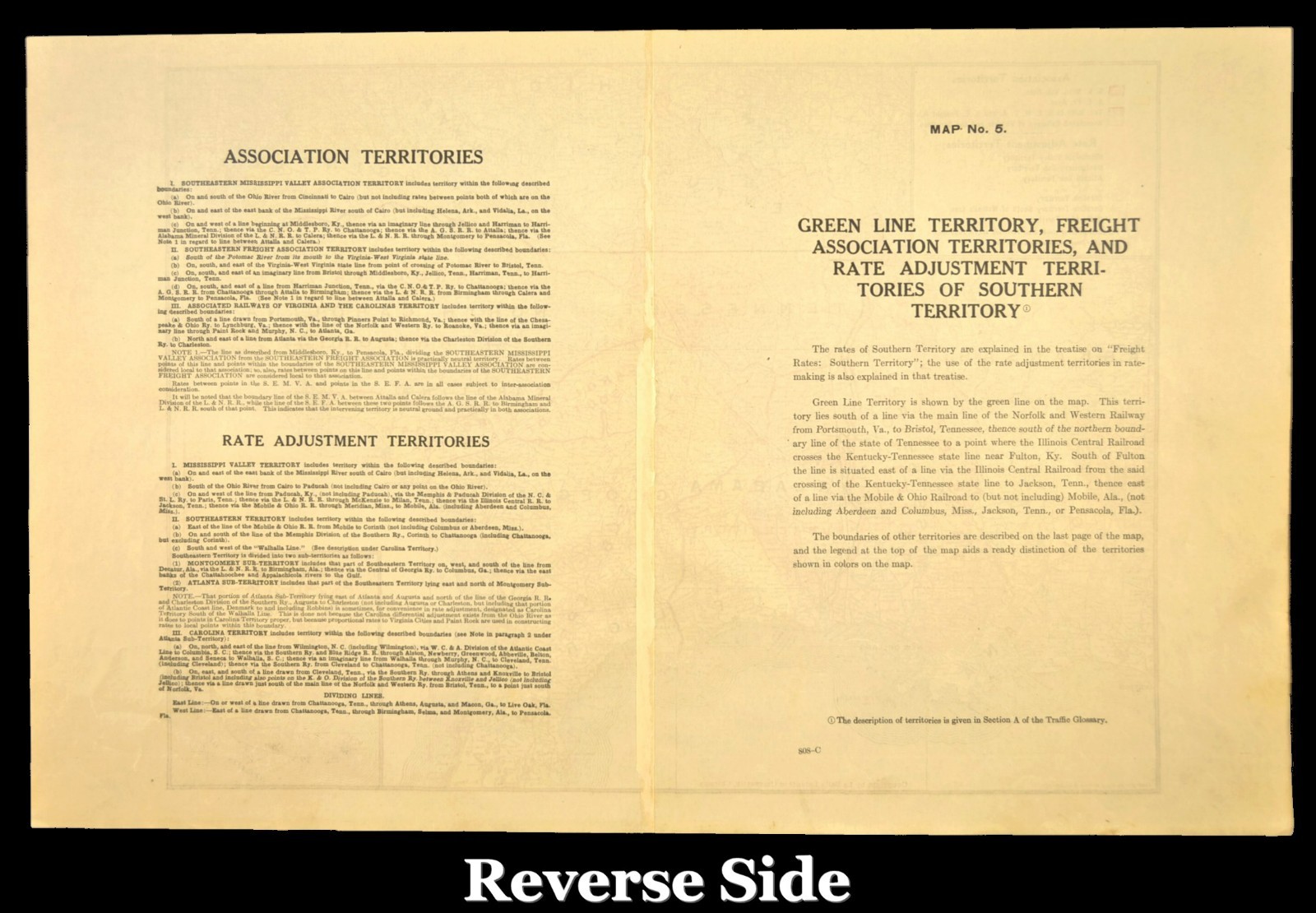 Southeast United States Map Railroad Freight Association Territories circa 1919