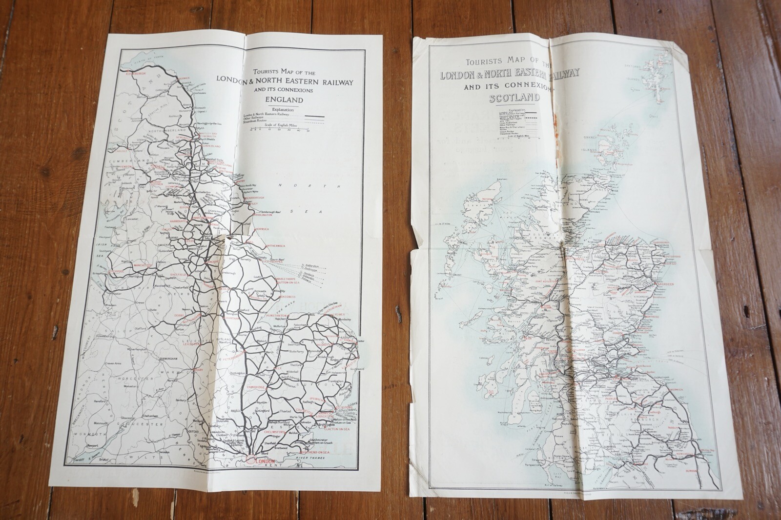 c1930 LNER Tourists Map of England & Scotland Railway Map x2