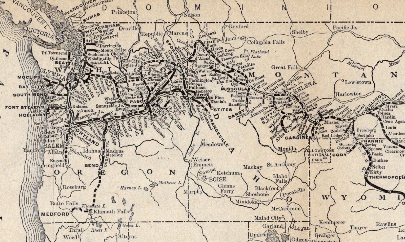 1912 Antique Northern Pacific Railway Map Vintage Railroad Map 3125