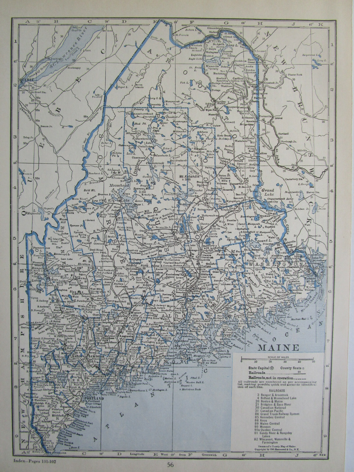 LA ME 1933 LOUISIANA RAILROAD Map GARYVILLE NORTHERN RR ~or~ MAINE. KNOX RR