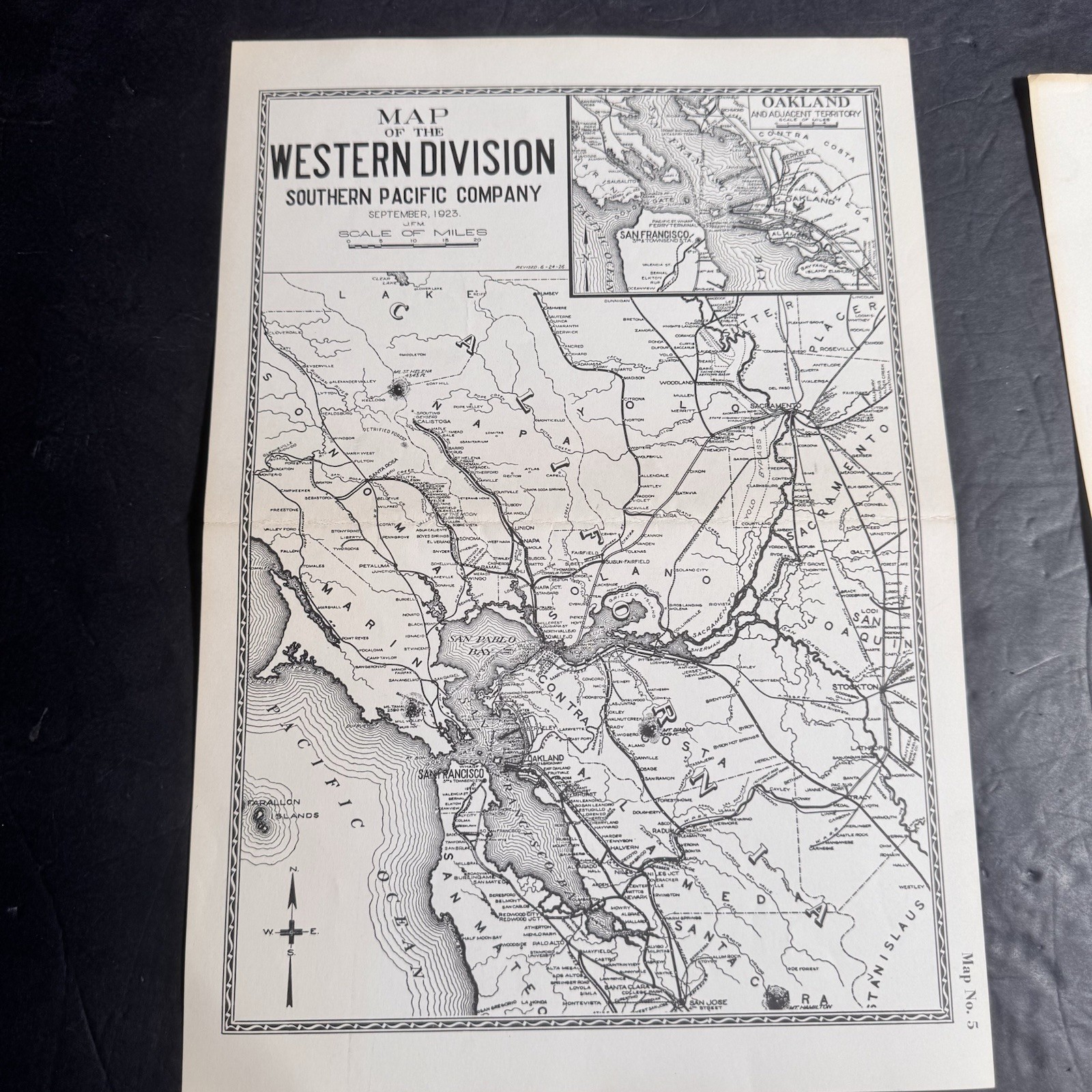 Vtg Southern Pacific Railroad Double Sided Map Western & Stockton Div Map 5 & 6