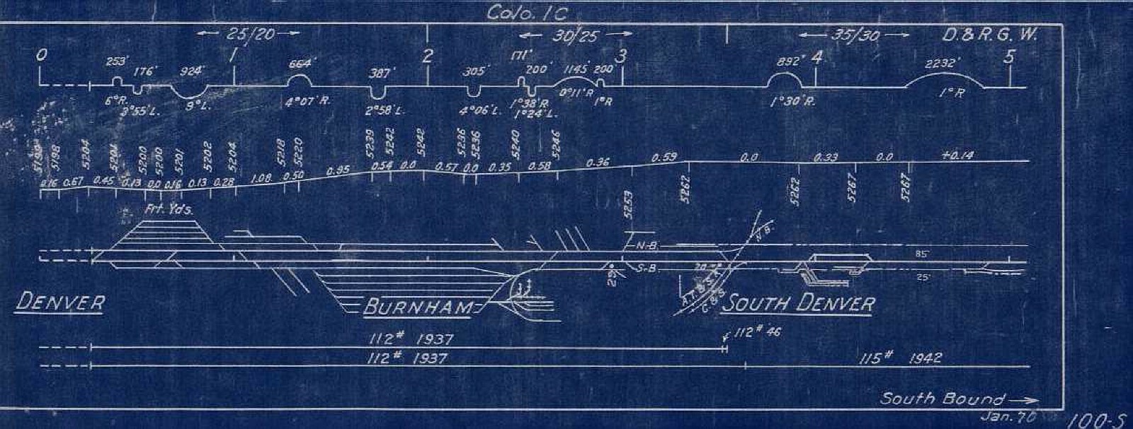 Denver & Rio Grande Western RR 1970 Denver to Pueblo (South) Track Chart on DVD