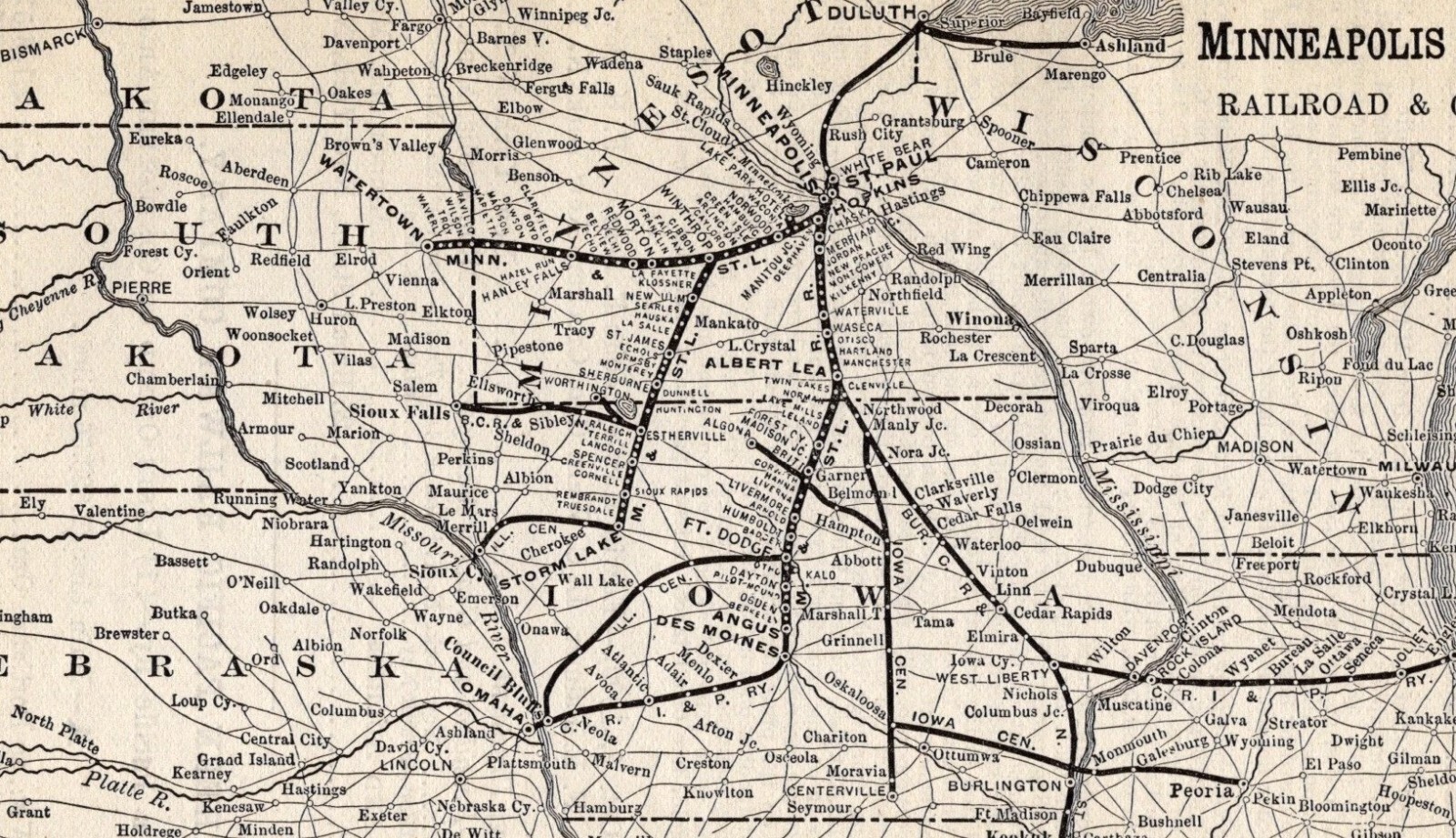 1901 Antique Minneapolis & St Louis Railroad Map Antique Railway Map 1568