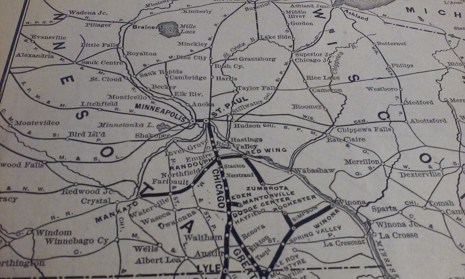 Rare 1903 Railroad Map of The CHICAGO GREAT WESTERN Railway System & Routes