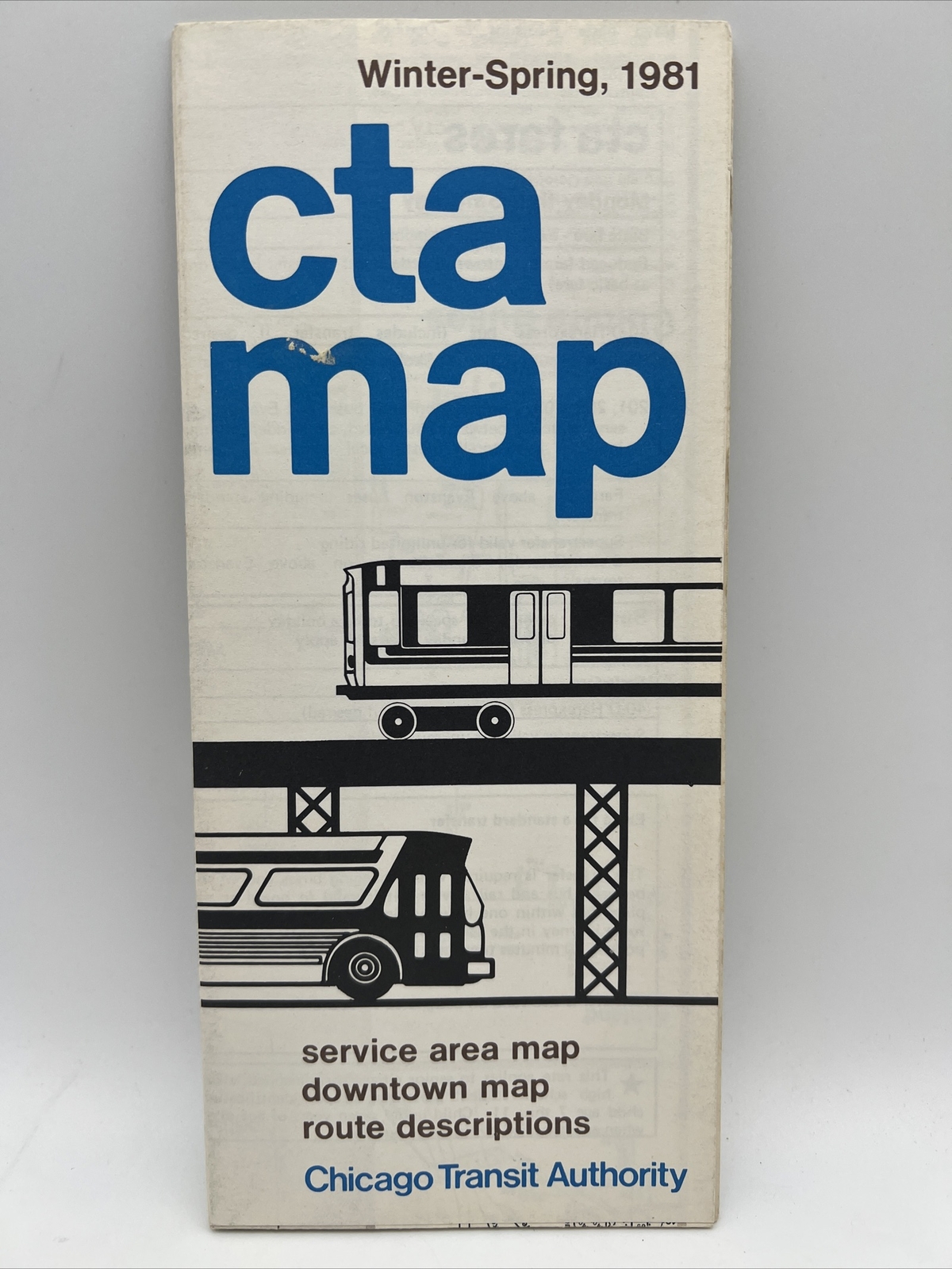 1981 Winter-Spring CHICAGO TRANSIT AUTHORITY CTA ROUTE MAP Train L Subway Bus