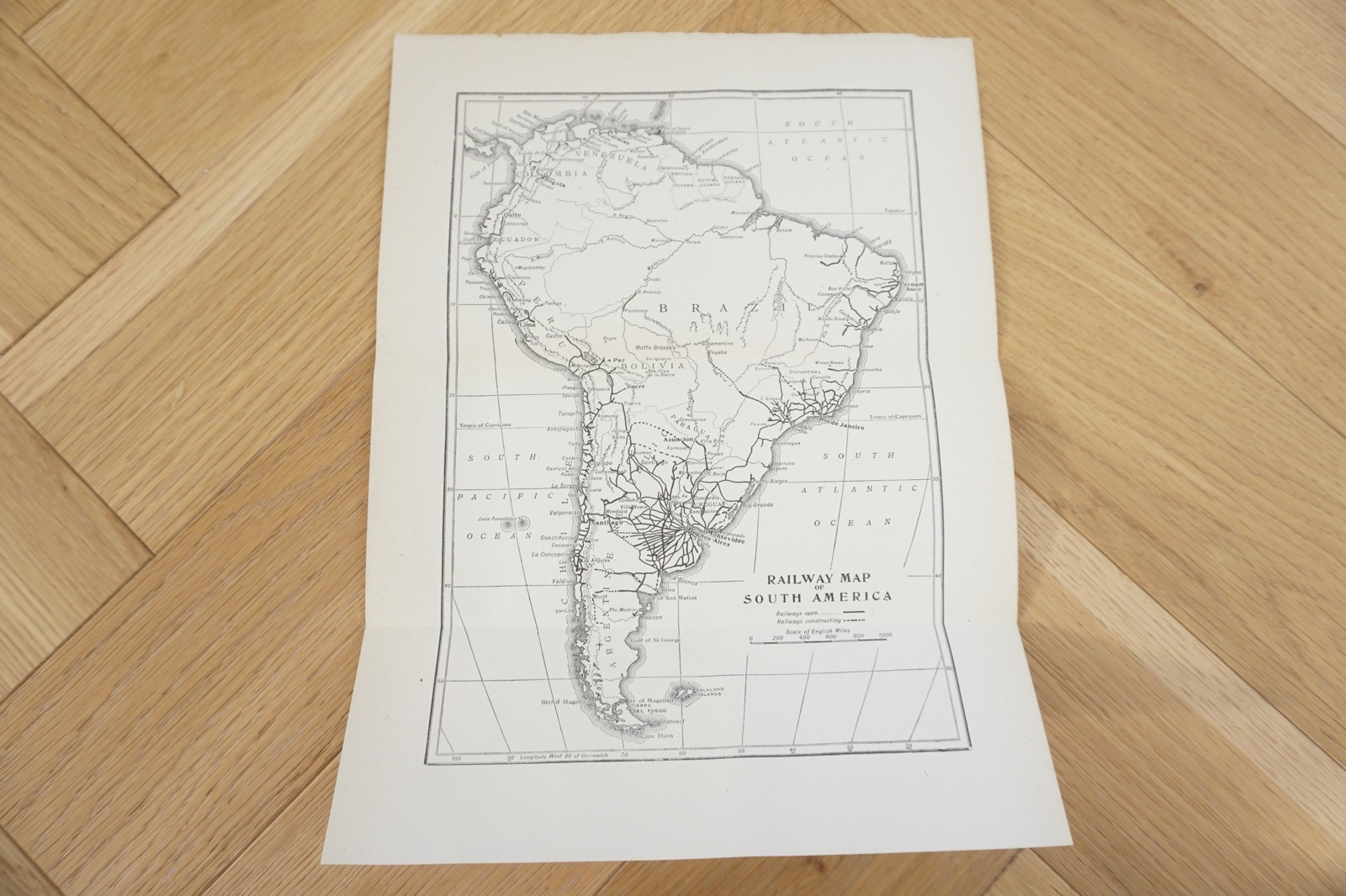 1922 South America Railway Original Railway Map