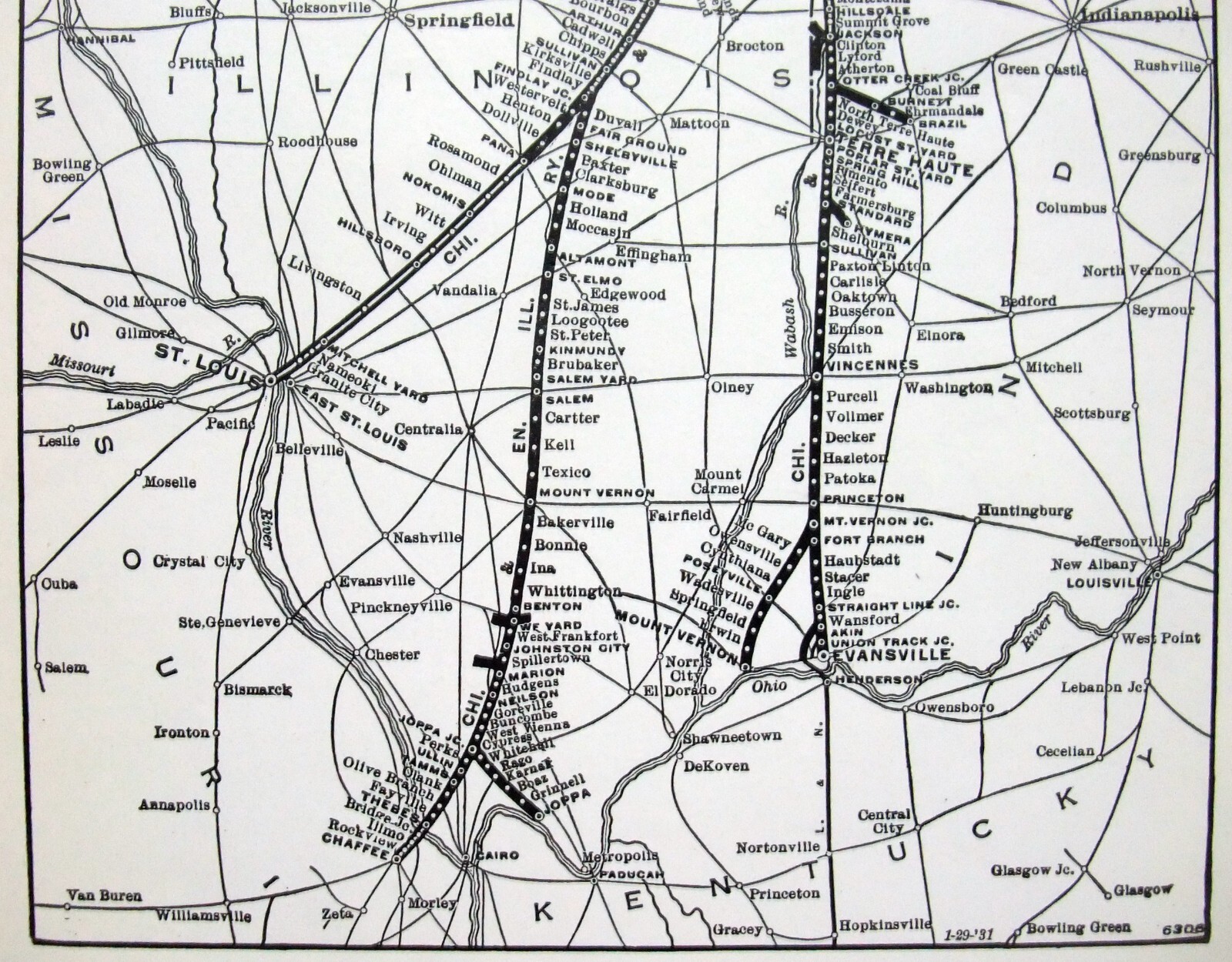 Chicago & Eastern Illinois Railroad – Original 1939 System Map by Poole Bros.