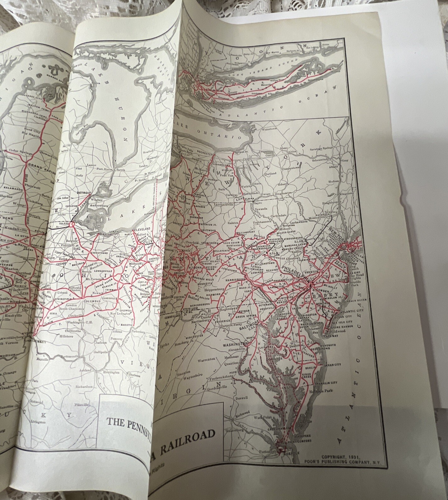 Pennsylvania Railroad – Original 1931 System Map. Antique
