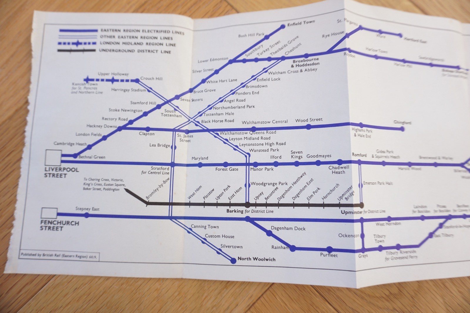1968 Eastern Region British Rail Railway Map Liverpool & Fenchurch Street