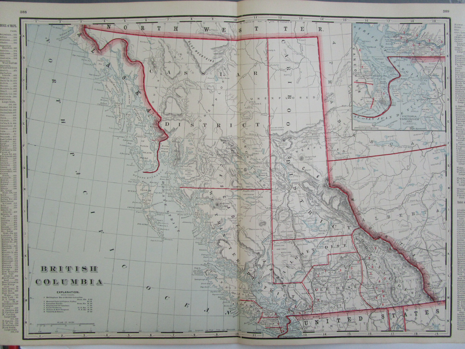 1896 BRITISH COLUMBIA CANADA Cram RAILROAD Map ESQUIMAULT & NANAIMO RR