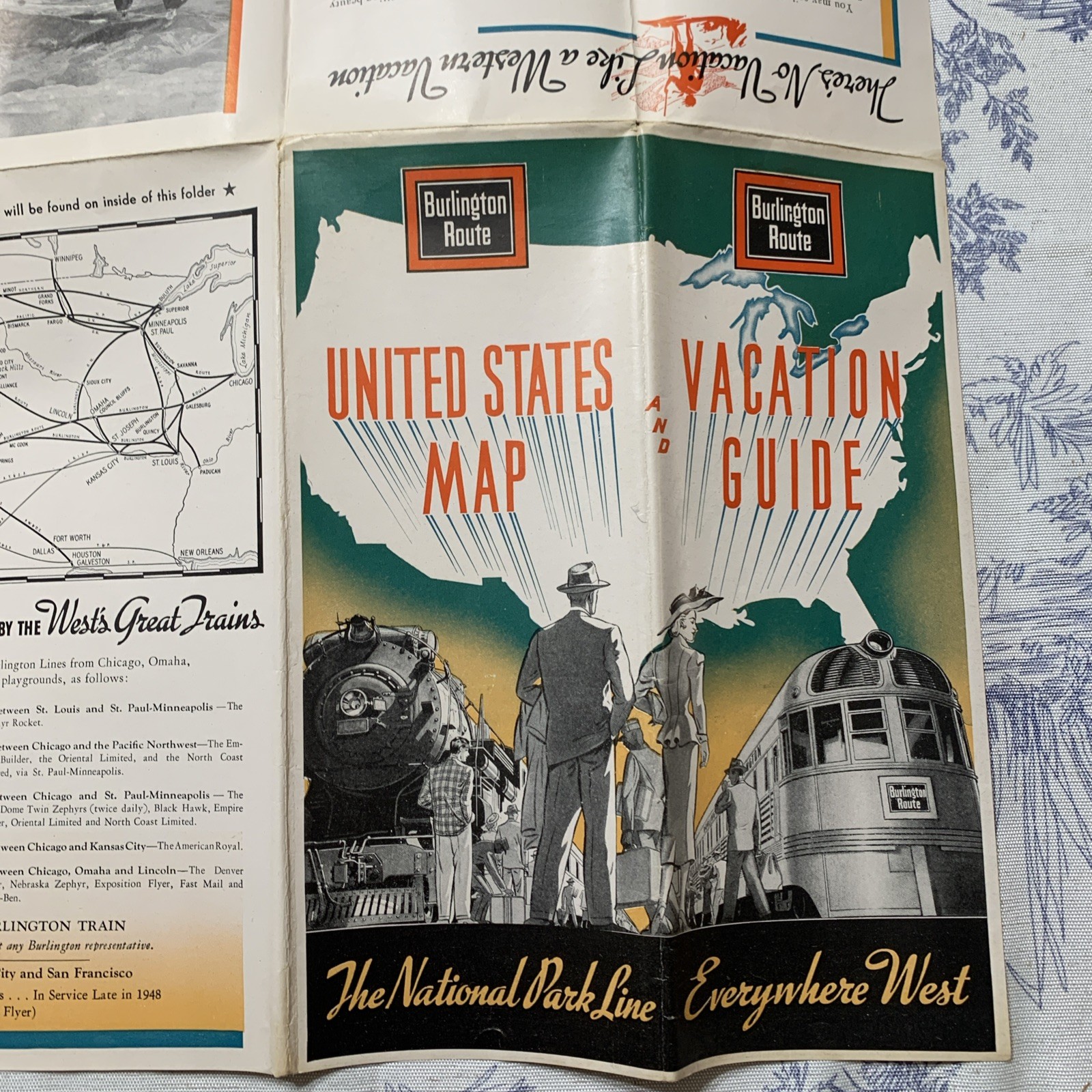 1938 United States Railroad Map Guide Burlington Route Vintage 36×19” USA Large