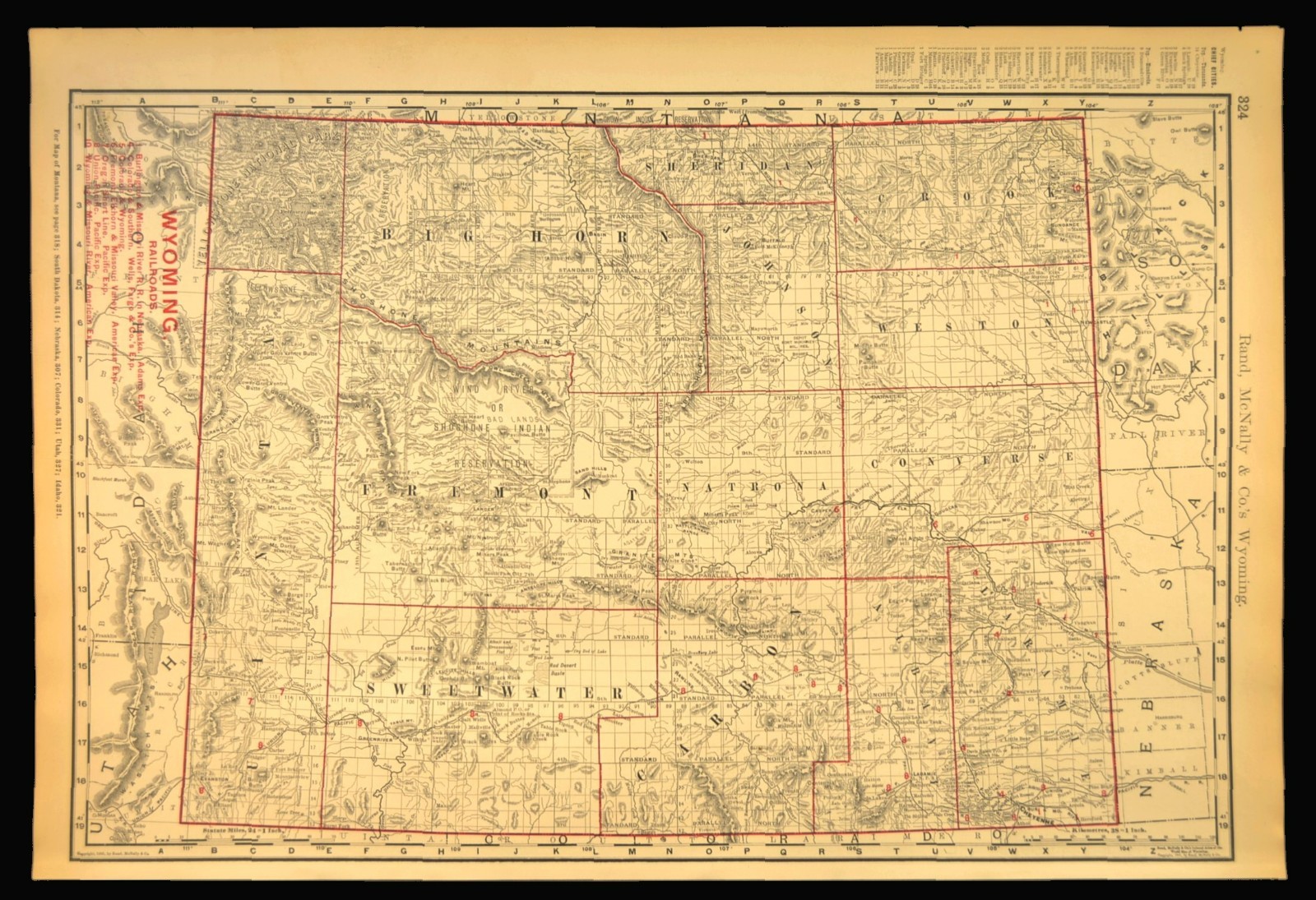 1901 Antique Wyoming Railroad Map Large Atlas UP RR Wind River Reservation DATED