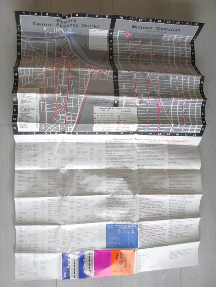 Vintage 1985 New Jersey NJ Transit Railroad Passenger Rail System Map