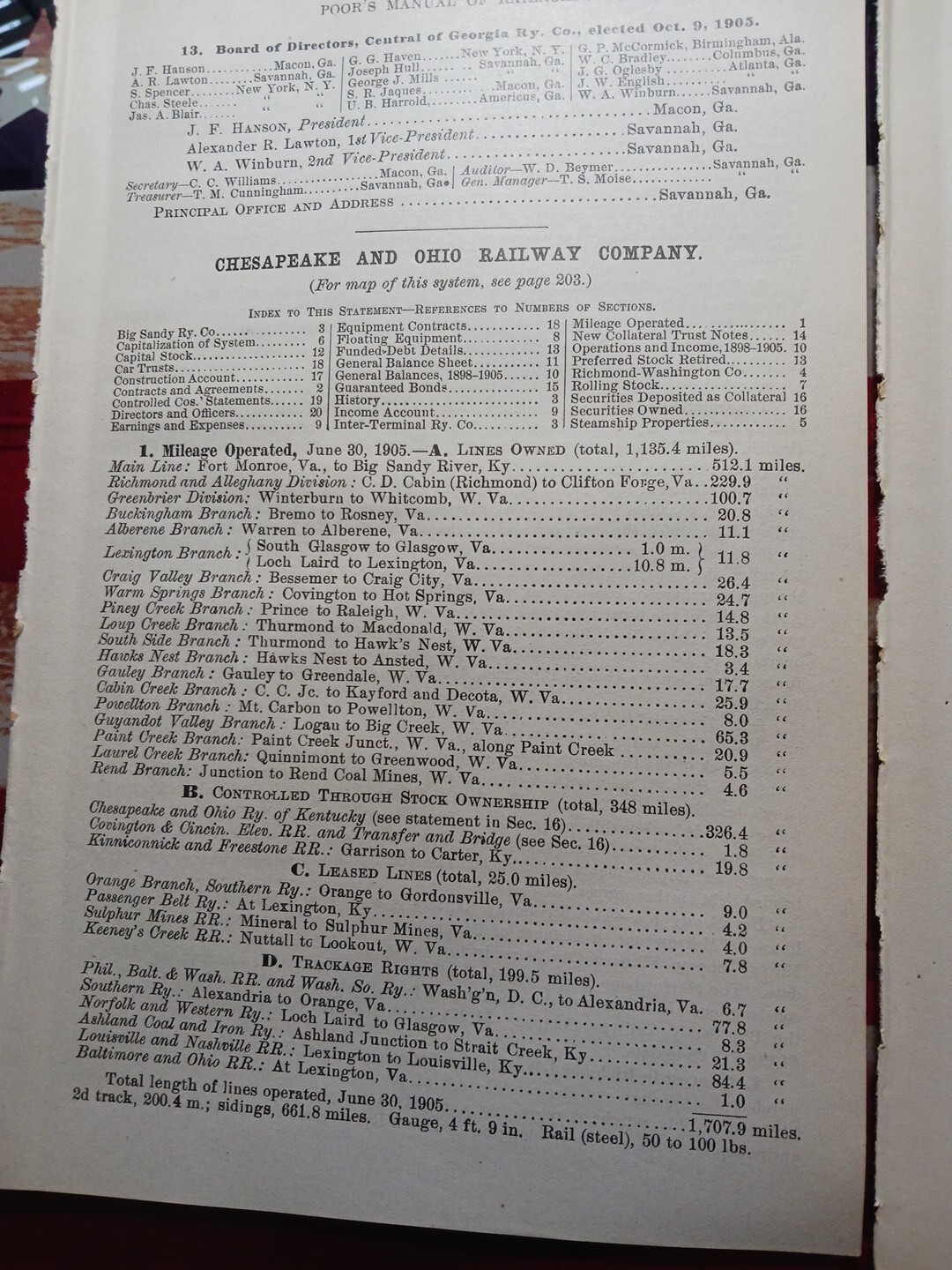 1906 Train Route Map + Report CHESAPEAKE & OHIO RAILROAD Rosney VA Ansted WV