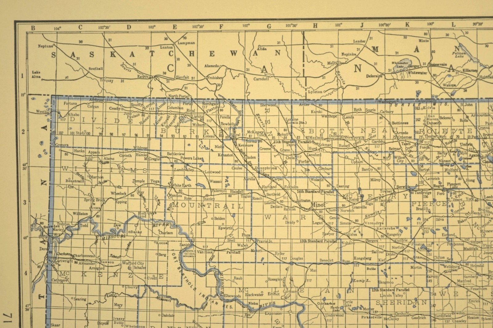 Vintage NORTH DAKOTA Railroad Map Depot Towns Grand Forks GN RR Antique ca 1930