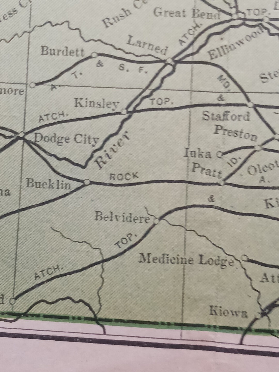 1902 Train Route Map NEBRASKA KANSAS All Railroad Lines Stations 11″×9″ Dated