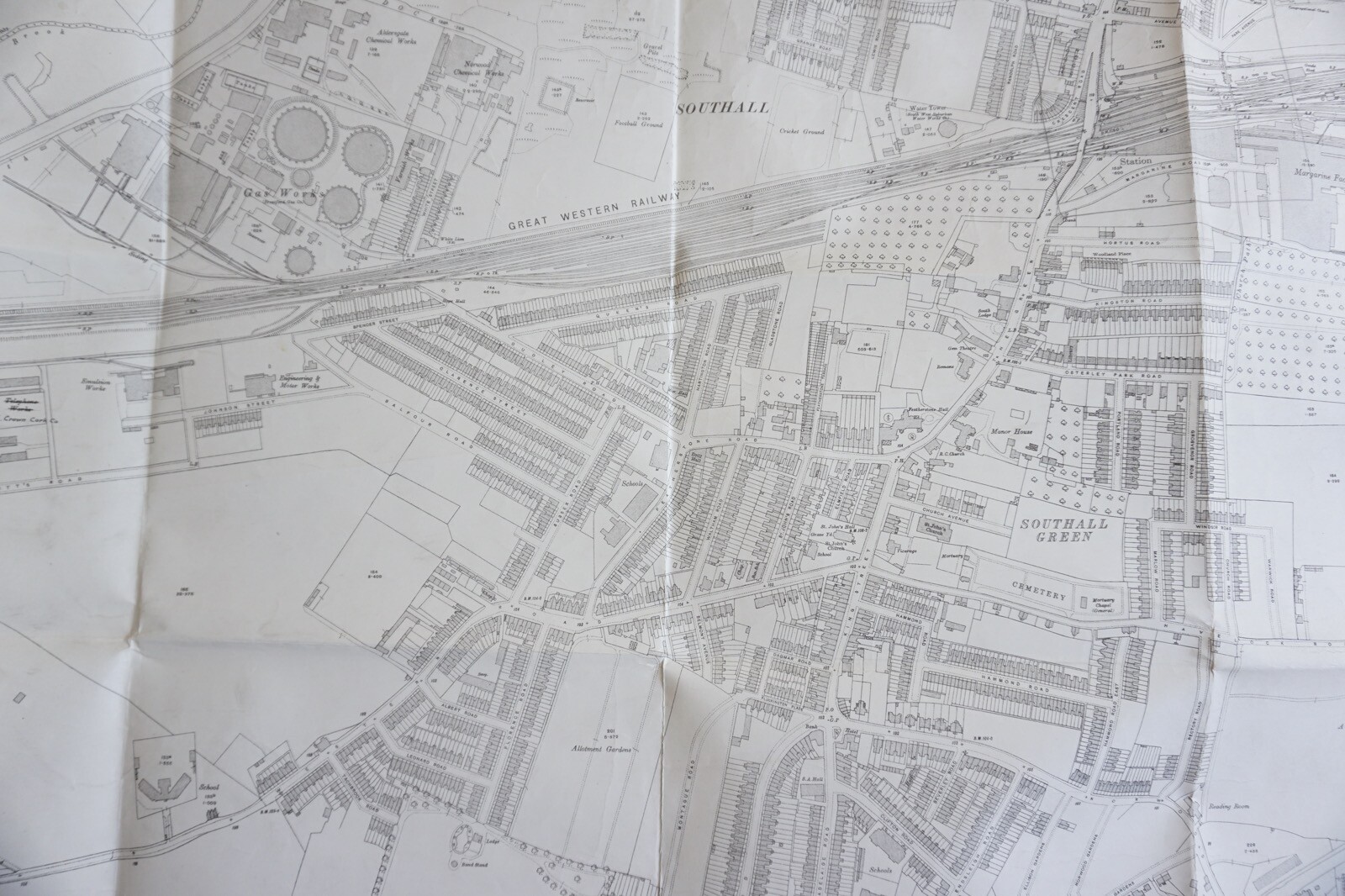 1913 Southall Middlesex GWR Railway OS Railway Map