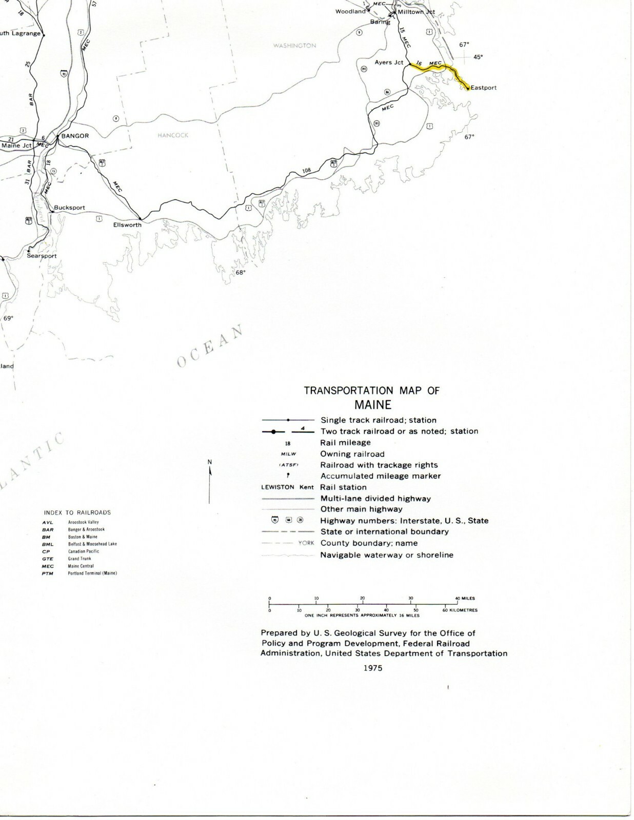 Vintage 1975 Maine Transportation Map●Federal Railroad Administration●11″x17″