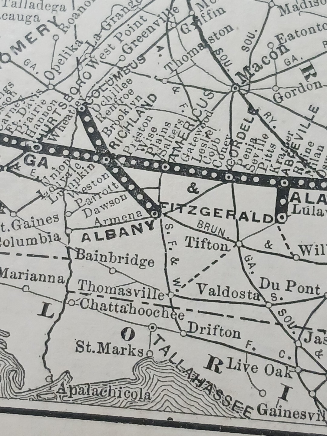 1897 Train Route Map GEORGIA & ALABAMA RAILWAY & Connections Steamship Railroad