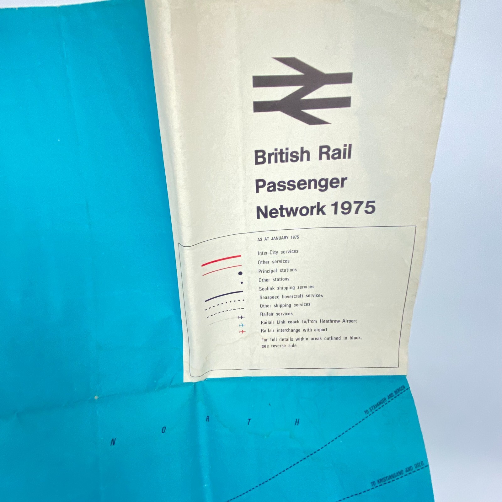 1975 Railroad Map British Rail Passenger Network Railway 23″ x 33″ Train Vintage