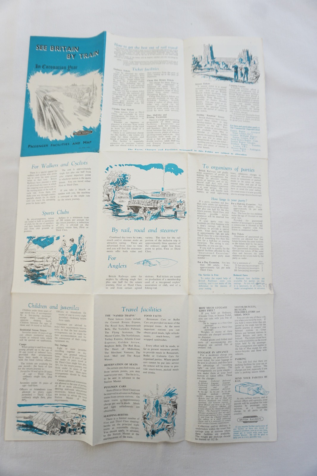 1952 British Rail Passenger Travel Facilities & Network Railway Map Coronation