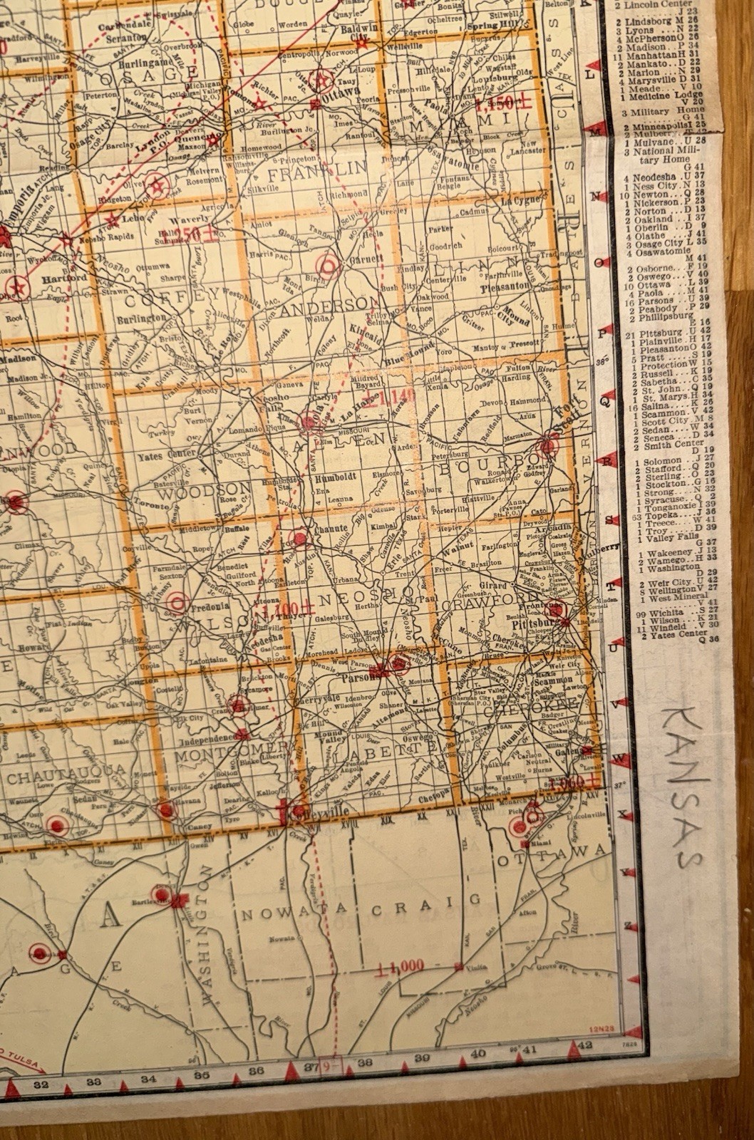 C.1920’s Era Rand McNally Map Of Kansas Air Trails & Railroads 2 Sided Very Rare
