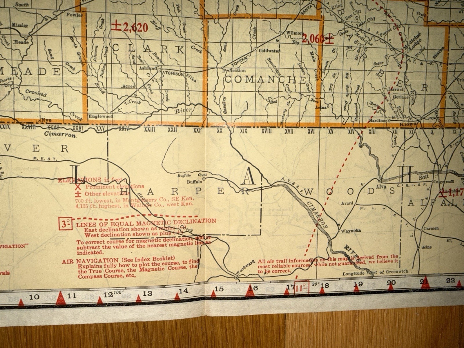 C.1920’s Era Rand McNally Map Of Kansas Air Trails & Railroads 2 Sided Very Rare