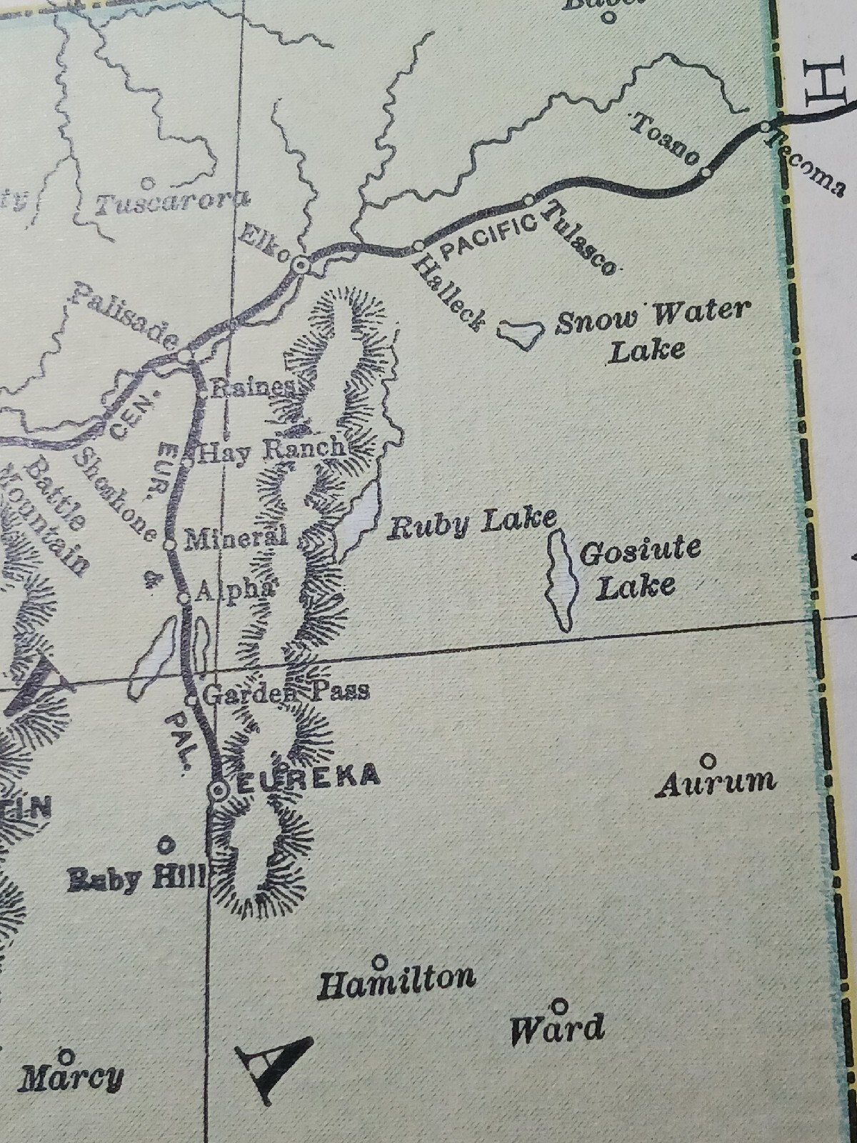 ☆1898 ORIGINAL Railroad Map CALIFORNIA NEVADA All Train Routes Lines 11″x9″