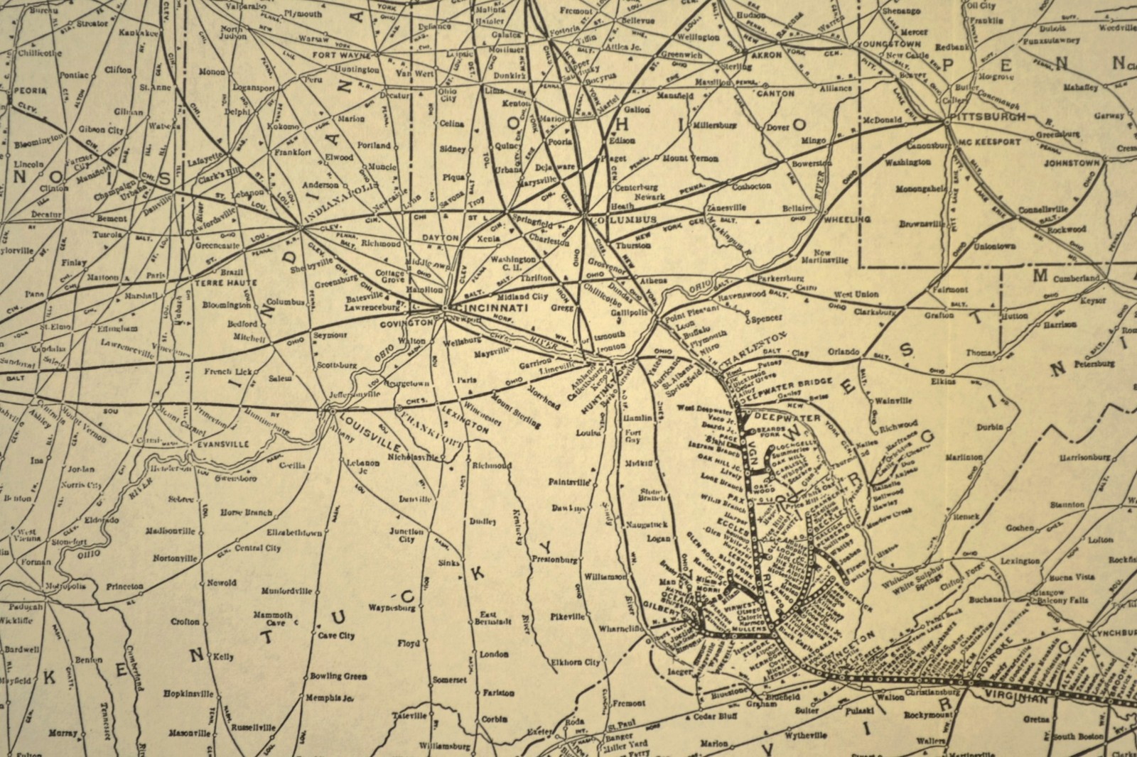 Vintage VIRGINIAN RAILWAY Map Railroad Original Deepwater Norfolk Antique