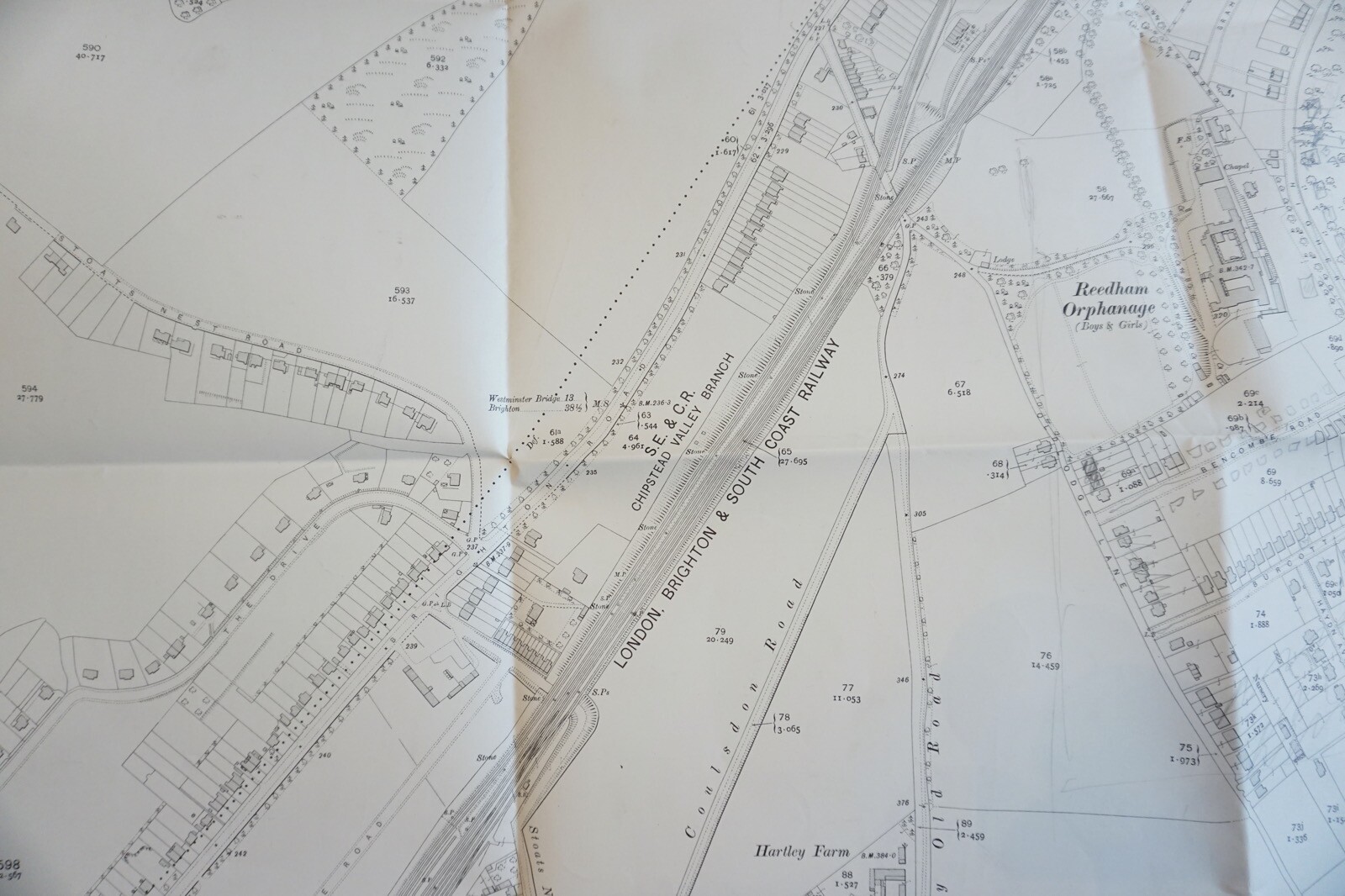 1913 SE&CR Chipstead Valley Branch LB&SCR Foxley Hill Railway OS Railway Map