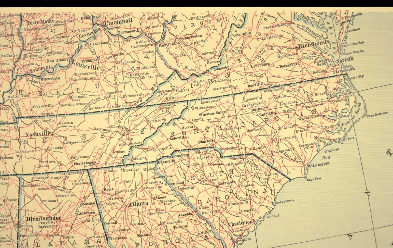 Vintage Eastern UNITED STATES Railroad Map East US Railway Wall Art Antique