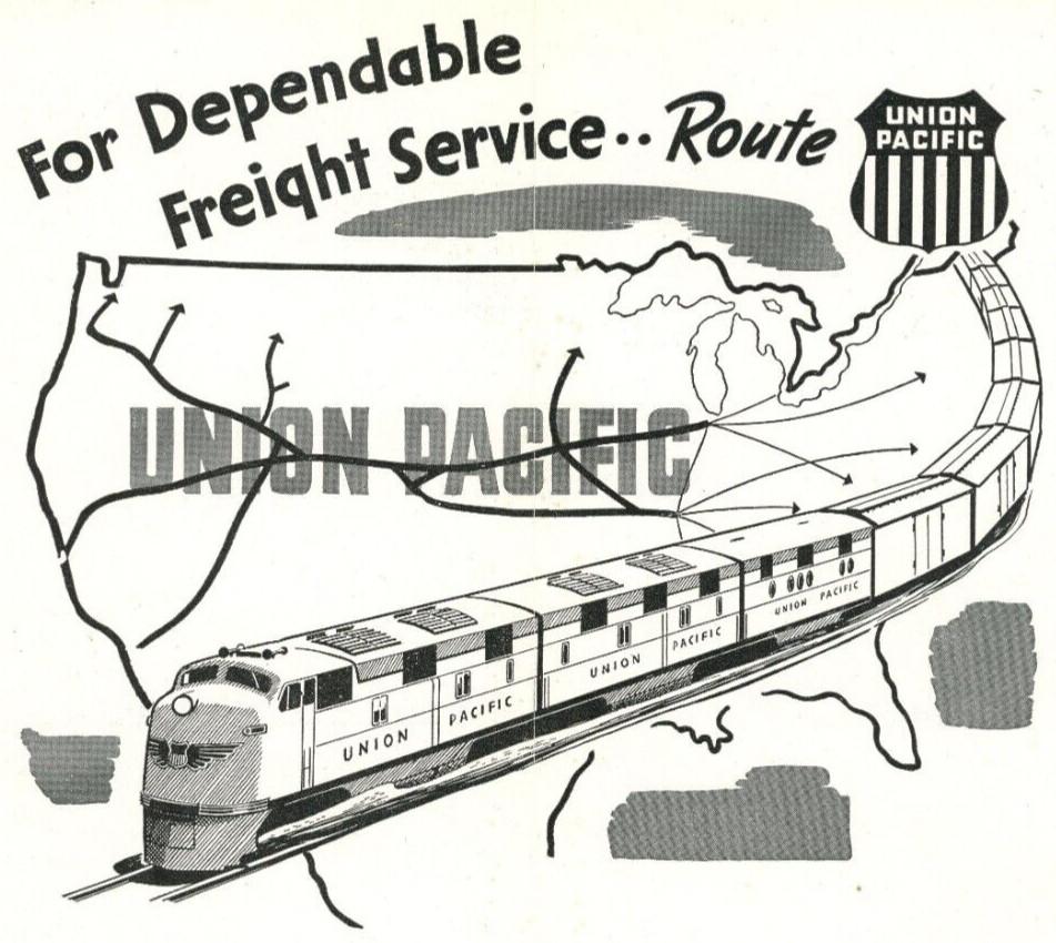 1949 Union Pacific Railroad Freight Rate Territorial Map USA Trains Locomotive