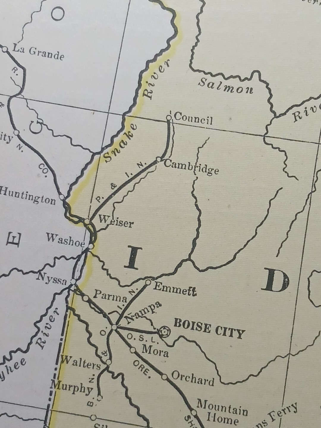 ~1904 Railroad Map MONTANA IDAHO WYOMING All railway Routes Depots 11×9″ vintage