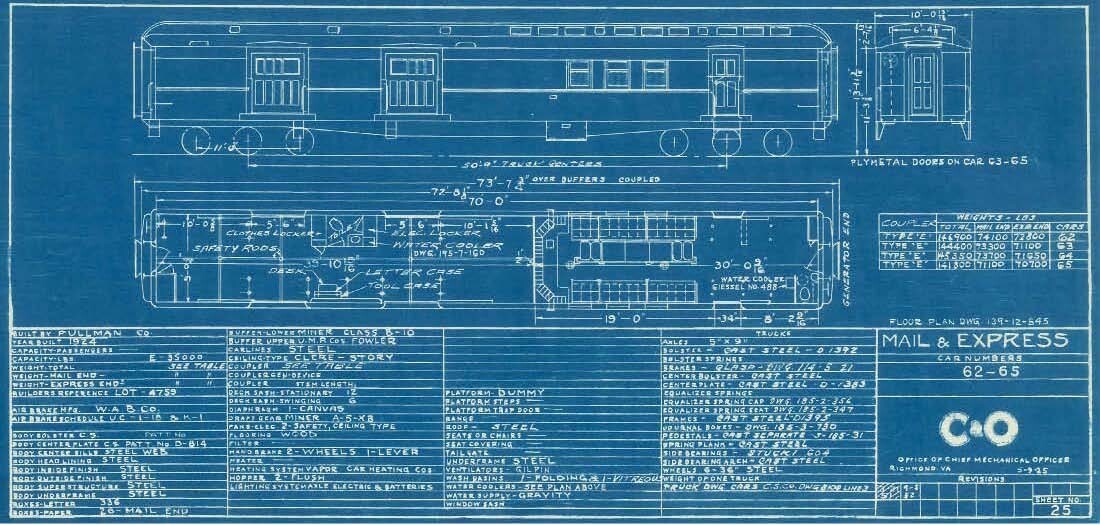 Chesapeake & Ohio 1950’s Passenger Car Diagrams & Data PDF Pages on DVD