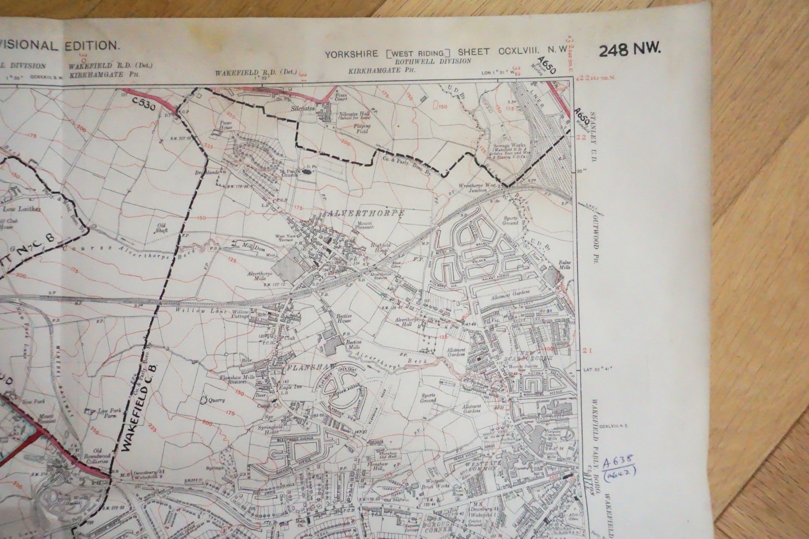 1938 Ossett Horbury Alverthorpe Yorkshire LNER Railway OS Linen Map Ref 78 **