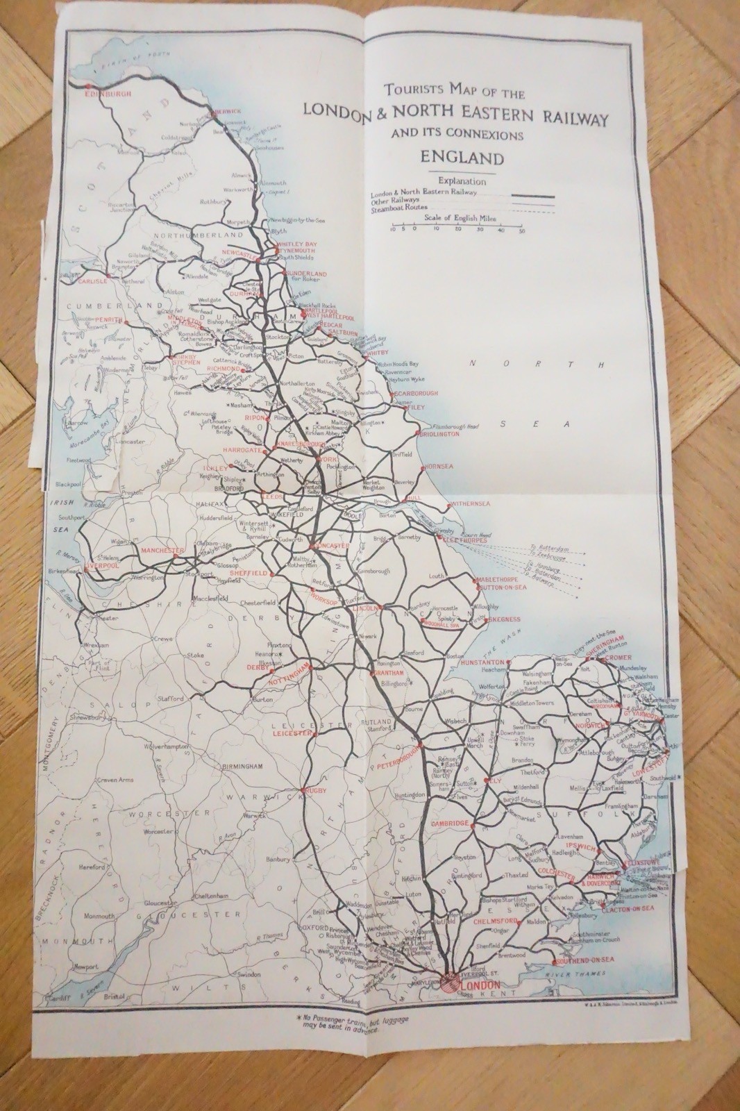 1930s LNER England Connections Railway Map 40cm x 24cm