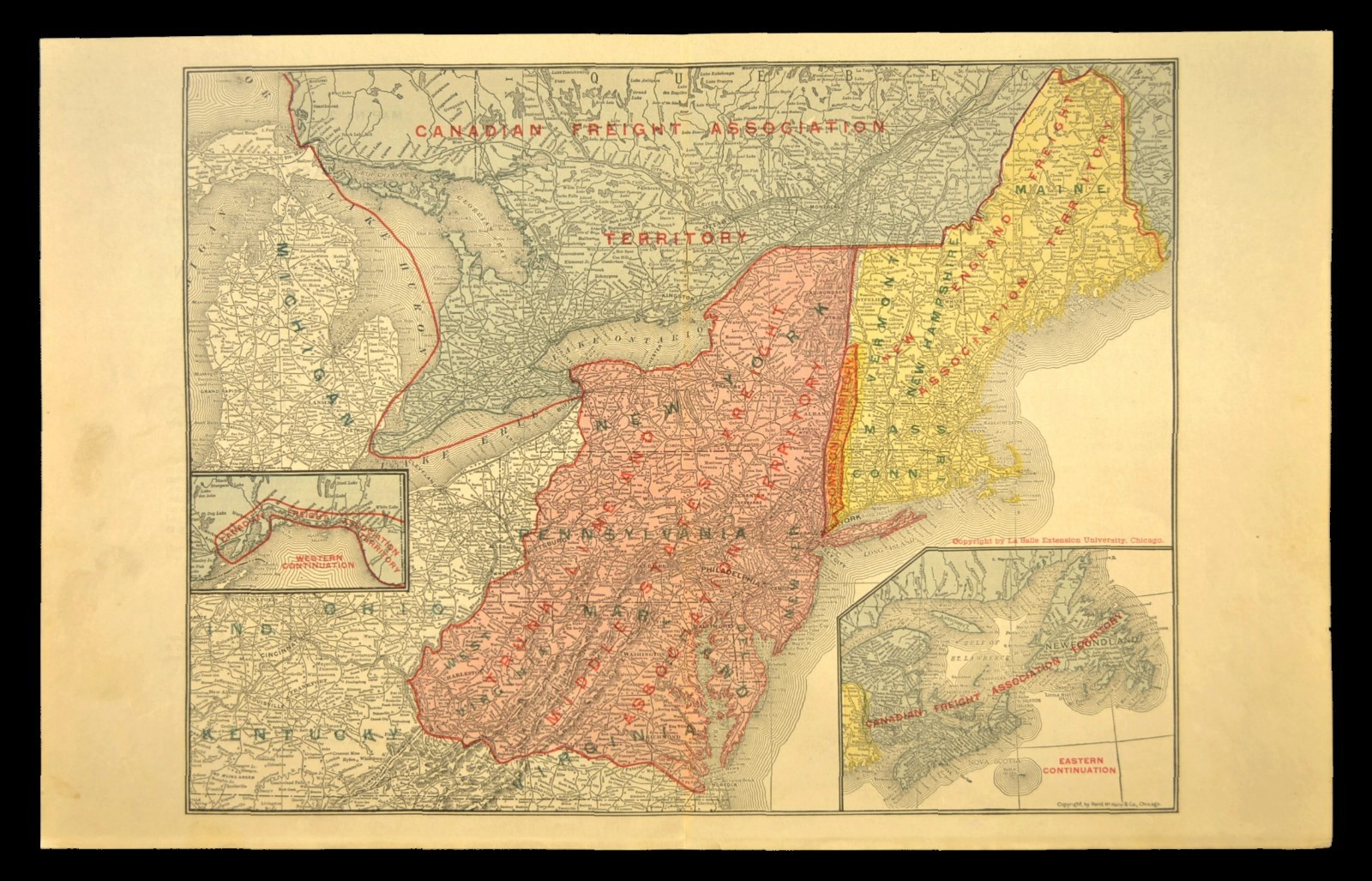 Northeast United States Map Railroad Freight Association Territories circa 1919