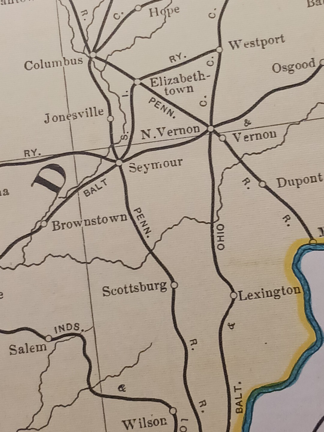 1905 Dated Train Route Map of INDIANA all Railroad Lines 11″x9″ FREE SHIPPING