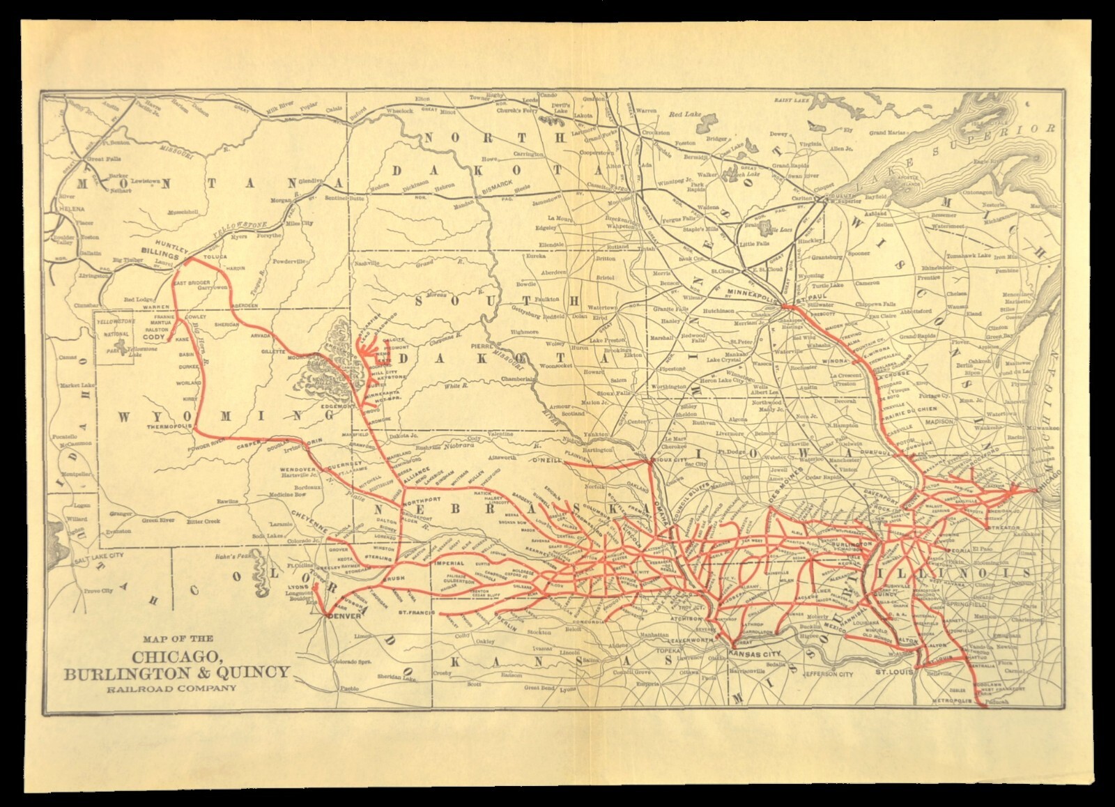 Chicago Burlington Quincy Railroad Map CBQ RR Burlington Route Vintage