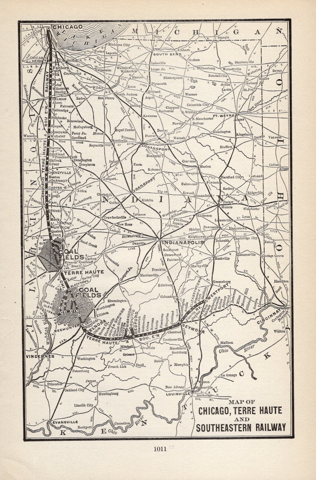 1914 Antique Chicago Terre Haute and Southeastern Railway Map Railroad Map #1941