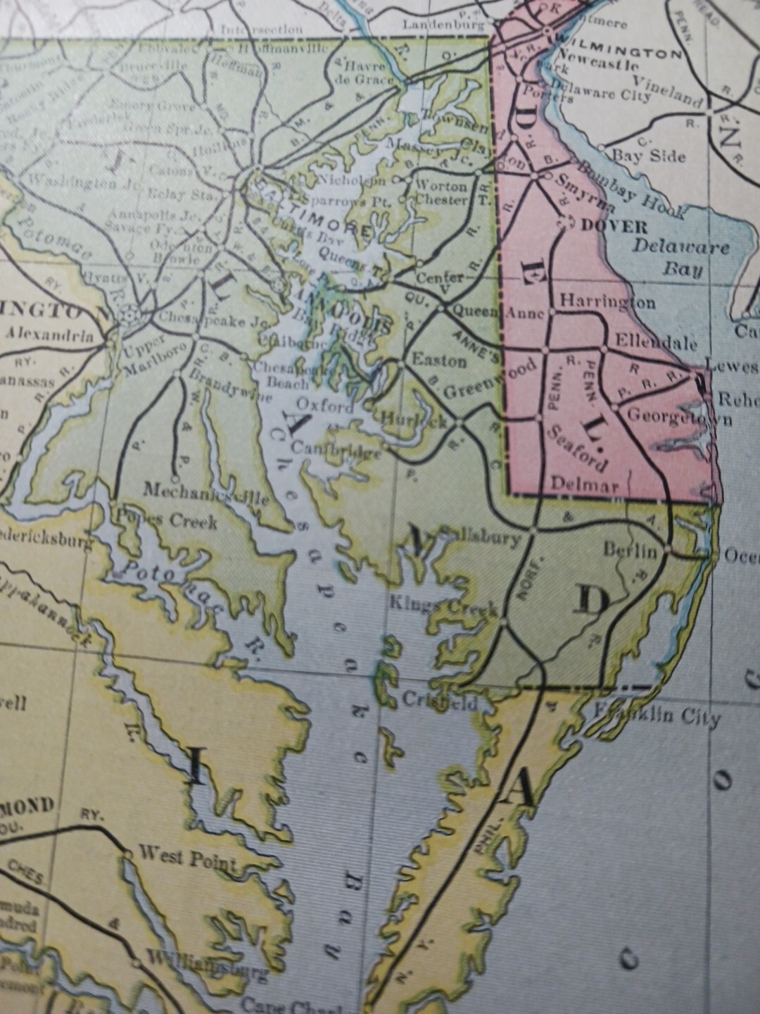 1904 Dated Railroad Map MARYLAND West Virginia DE all Lines Train Routes 11″x9″