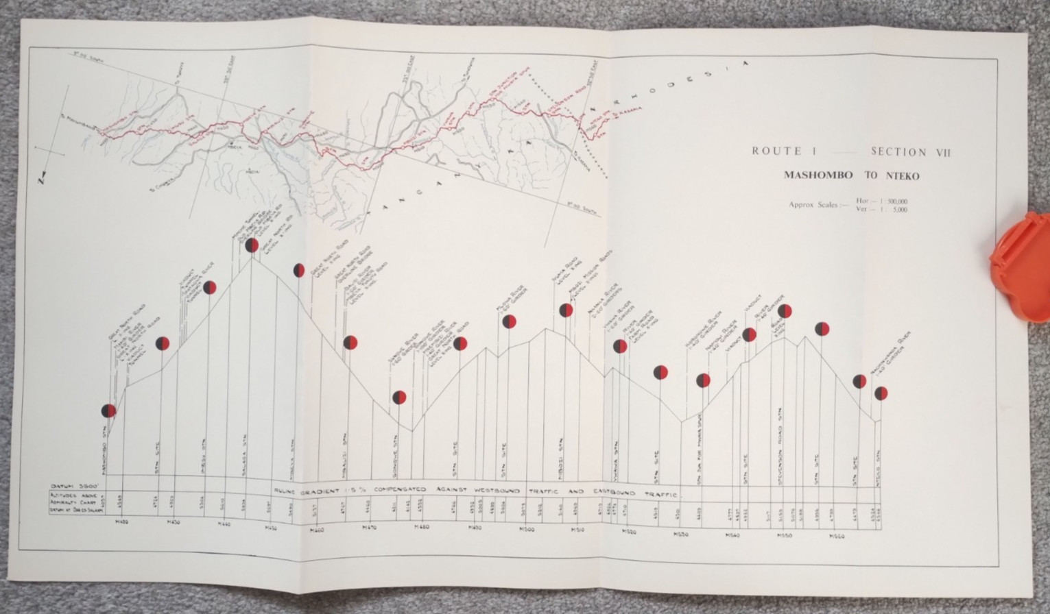 1952 Original East African Railways Map of Route: Mashombo to Nteko (Tanzania)